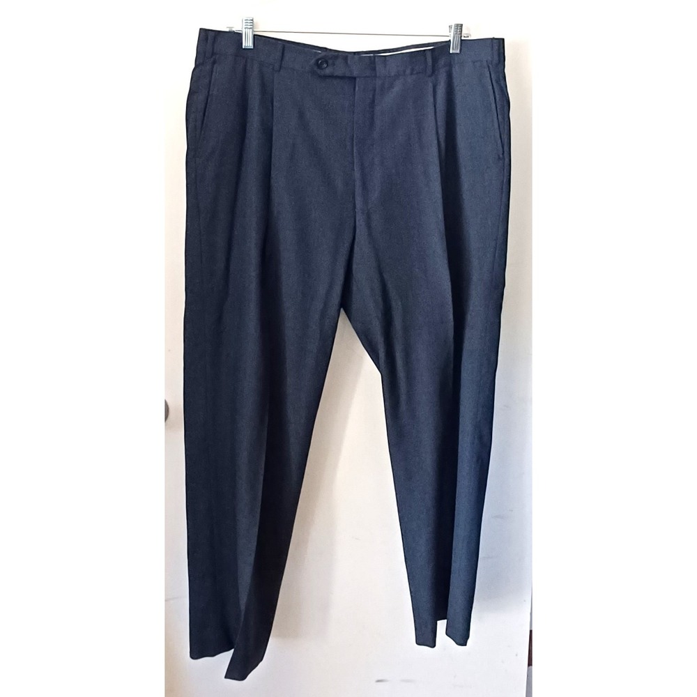 Mens Navy Blue Plaid Pleated Dress Pants High Rise Classic Fit Trousers 40x31
